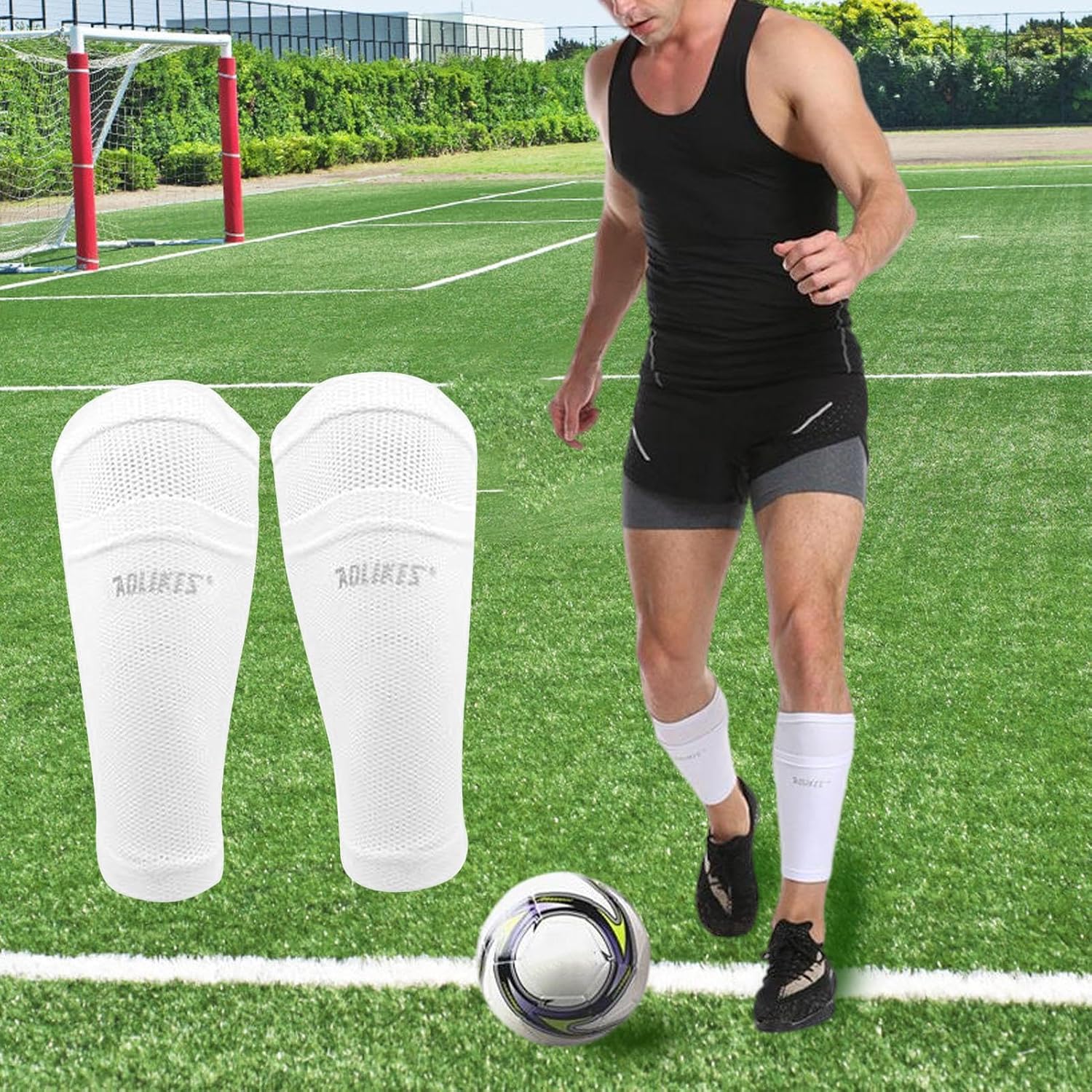 Shin Guard Sleeves - Unisex-Child Performance Youth Sock Shin Guards - Pads Holder for Kicking Ball, Running, Cycling, Outdoors & Indoors Exercises