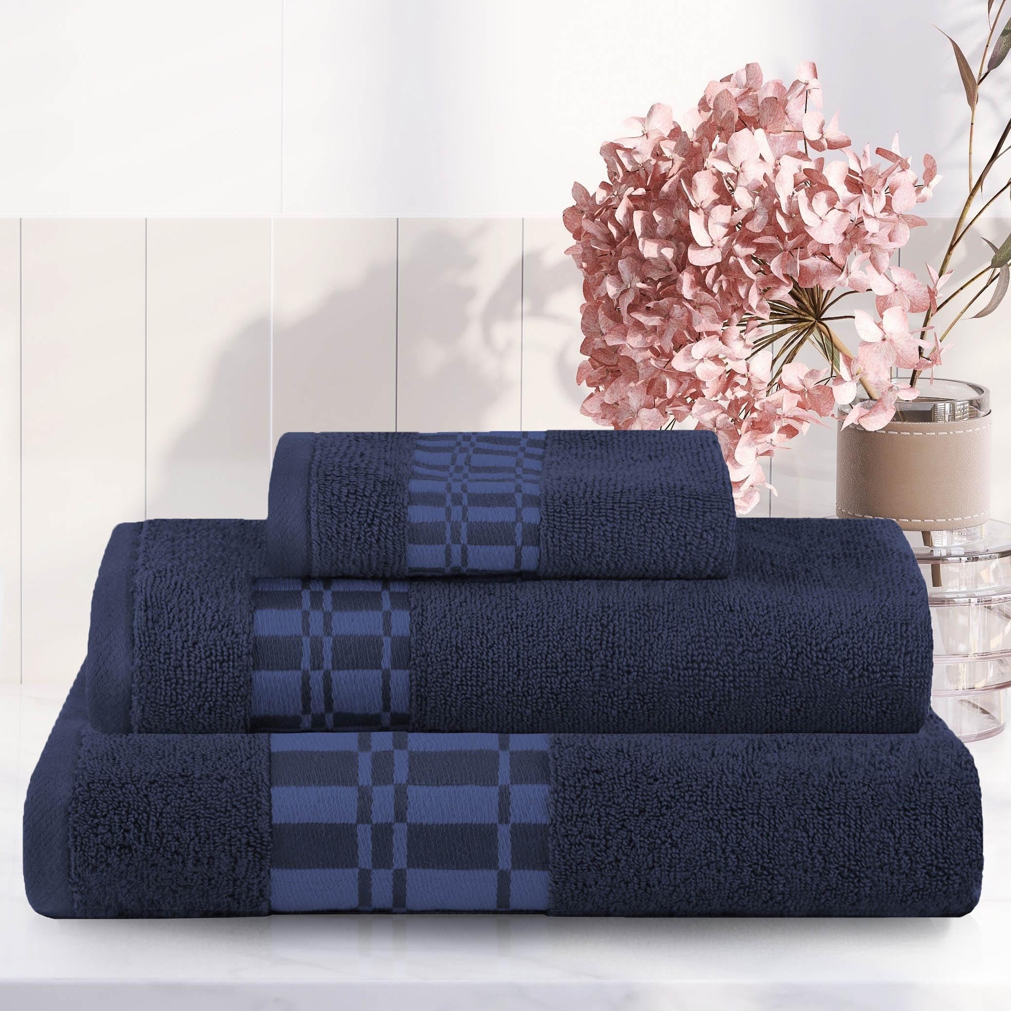 Superior Set di 3 asciugamani in cotone, motivo geometrico, bordo a dobby, asciugamani in peluche ad asciugatura rapida, decorativi per bagno, spa, include 1 bagno, 1 mano, 1 asciugamano da