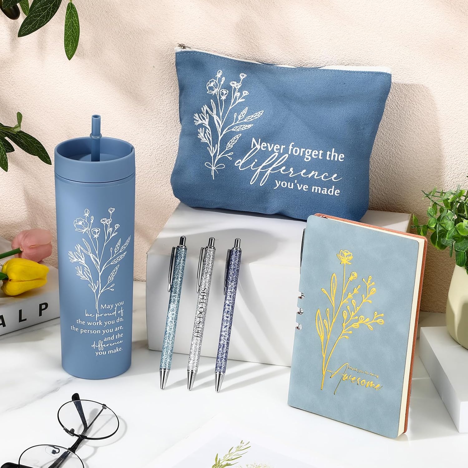 6 Pcs Valentines Office Coworkers Appreciation Gift Set for Lady Women Thank You Gift Bulk for Employees 16 oz Plastic Tumbler Makeup Bag Journal Pens for Staff, Team, Teacher, Nurse - Image 5