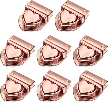 TIXIPEM Heart Tuck Lock Clasp Catch [8PCS] - Metal Purse Thumb Lock Buckle Fasteners Use for DIY Craft & Wallet Bag & Leather Handbags Making - [Rose Gold] Purse Clasp