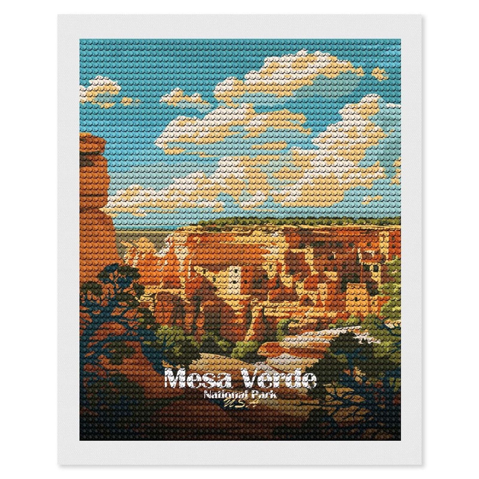 Junmoney Mesa Verde National Park Illustration Diamond Art Canvas 16"x20", Full Kit Included, Bedroom Decor, for Beginners, Thoughtful Handmade Gift