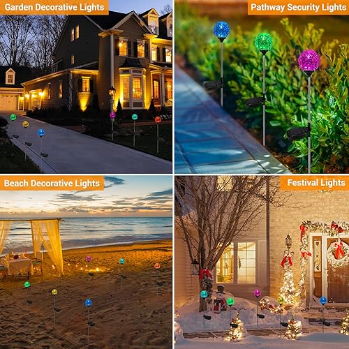 Miniatura 5 de OxyLED Luces solares de globo para exteriores, paquete de 4 luces de estaca de jardín, impermeables, de cristal agrietado, LED que cambia de color,