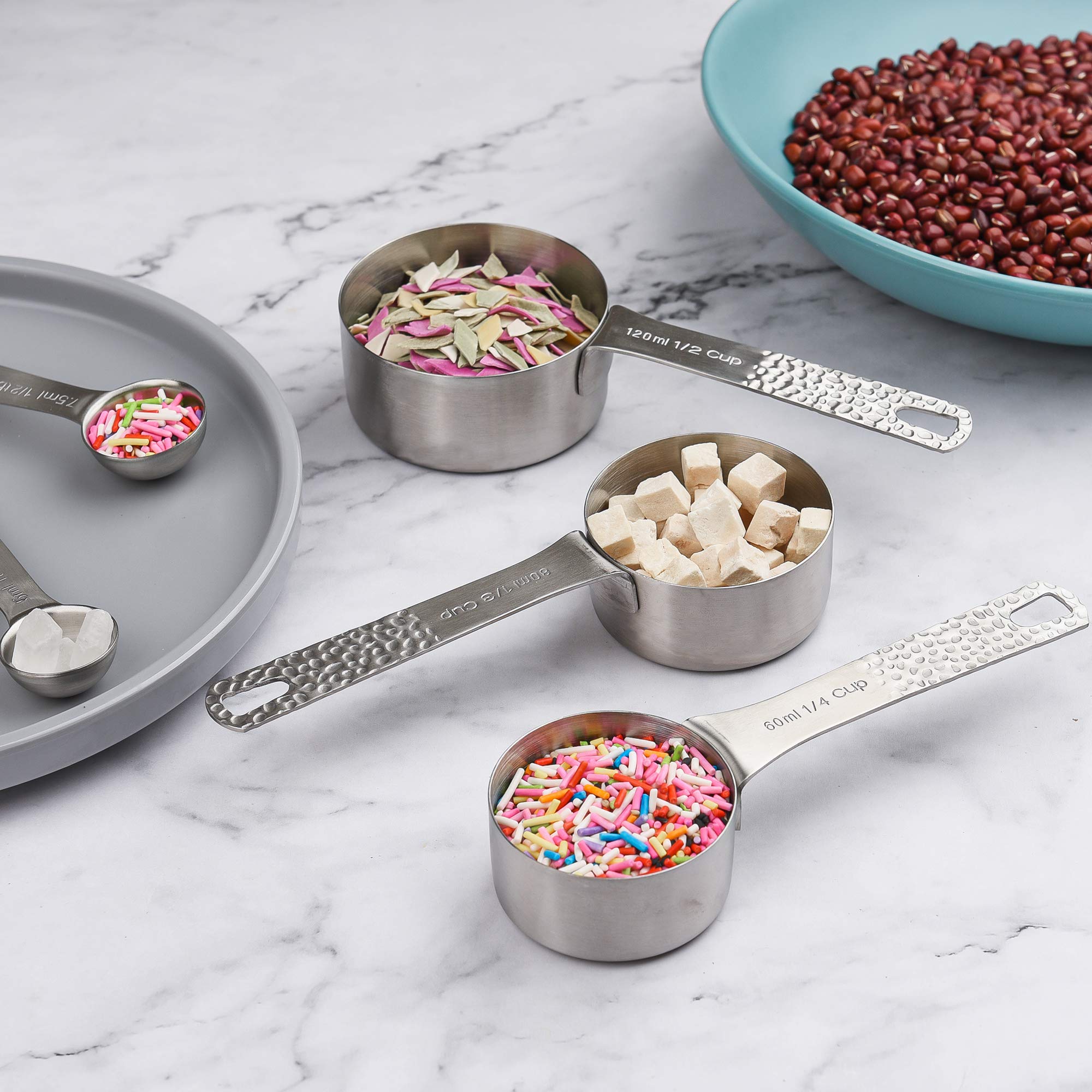 MALOGIC Smithcraft 18/8 (304) Stainless Steel Measuring Cups and Spoons Set of 15 Pieces: 5 Measure Cups and 6 Measurer Spoons and 1 Leveler and 1 Measurement Equivalents and 2 Rings Holder