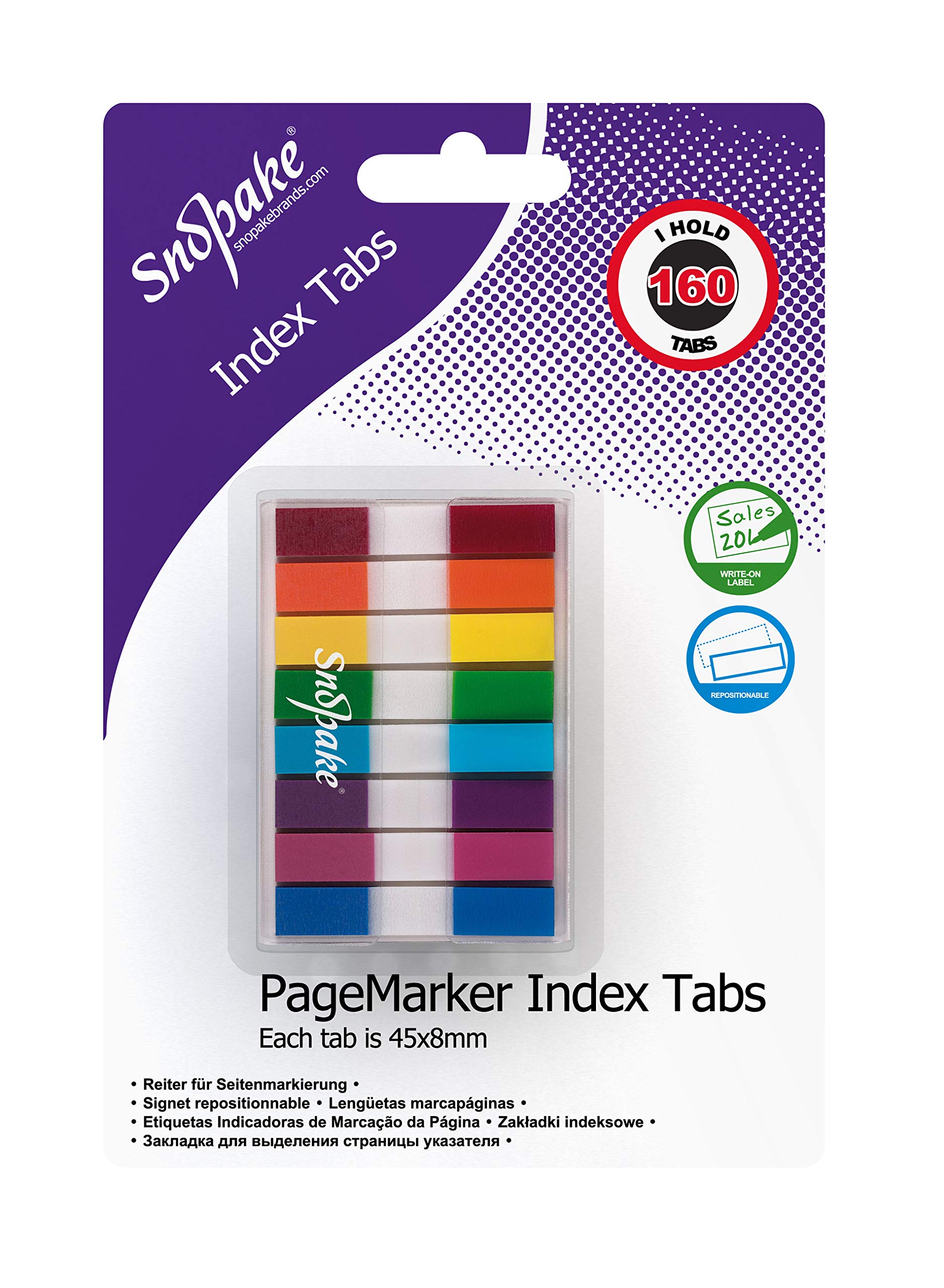 Snopake Index Tab PageMarkers with Colour Coded Tips 45 x 8 mm - 160 Tabs - Assorted [Ref: 15845]