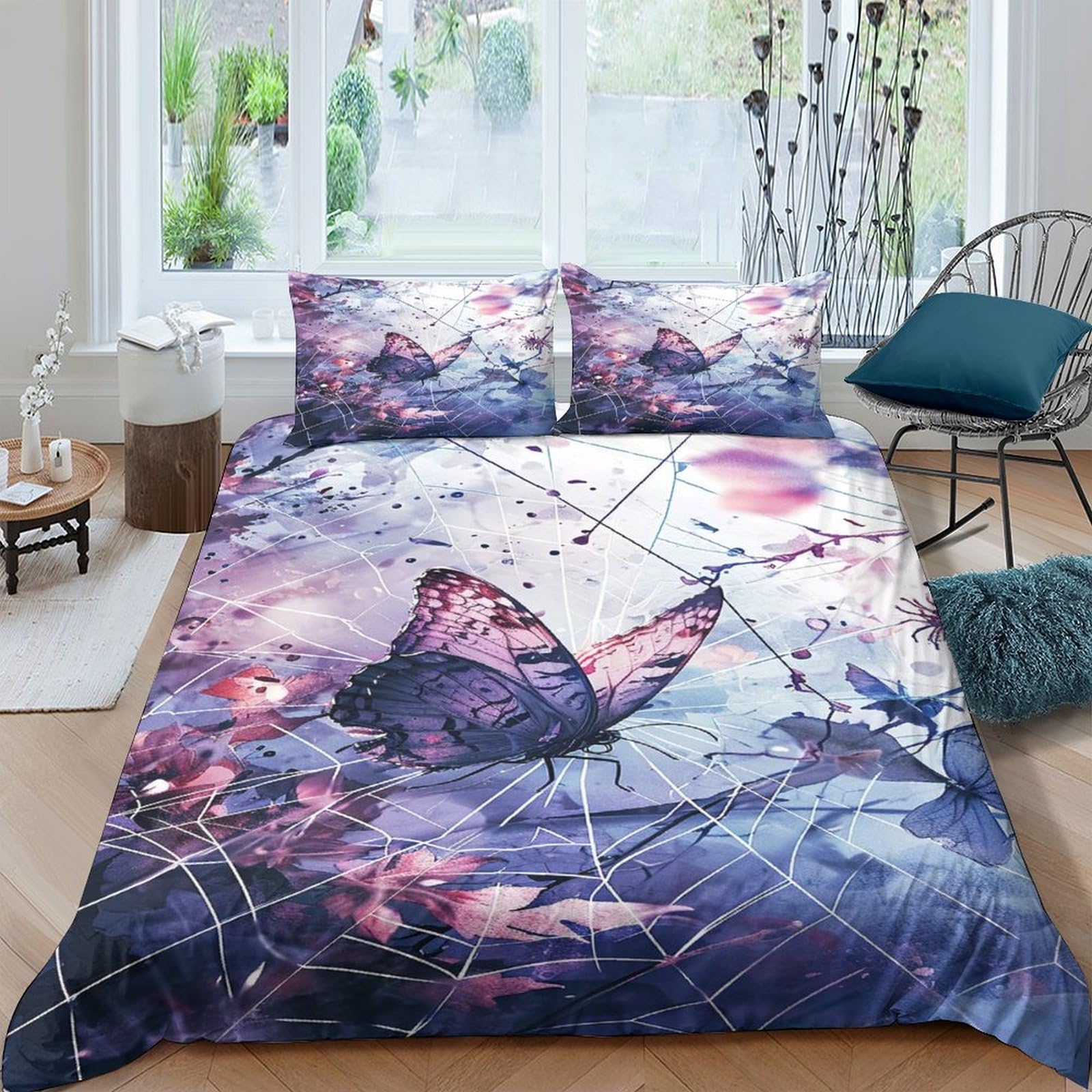 Ctjqhvkz Style-4 3D Printed Purple Butterfly Fitted Sheet Microfiber Soft Breathable Dreamy Sky Mattress Cover For Bedroom Dorm Decor Single（135X200cm）