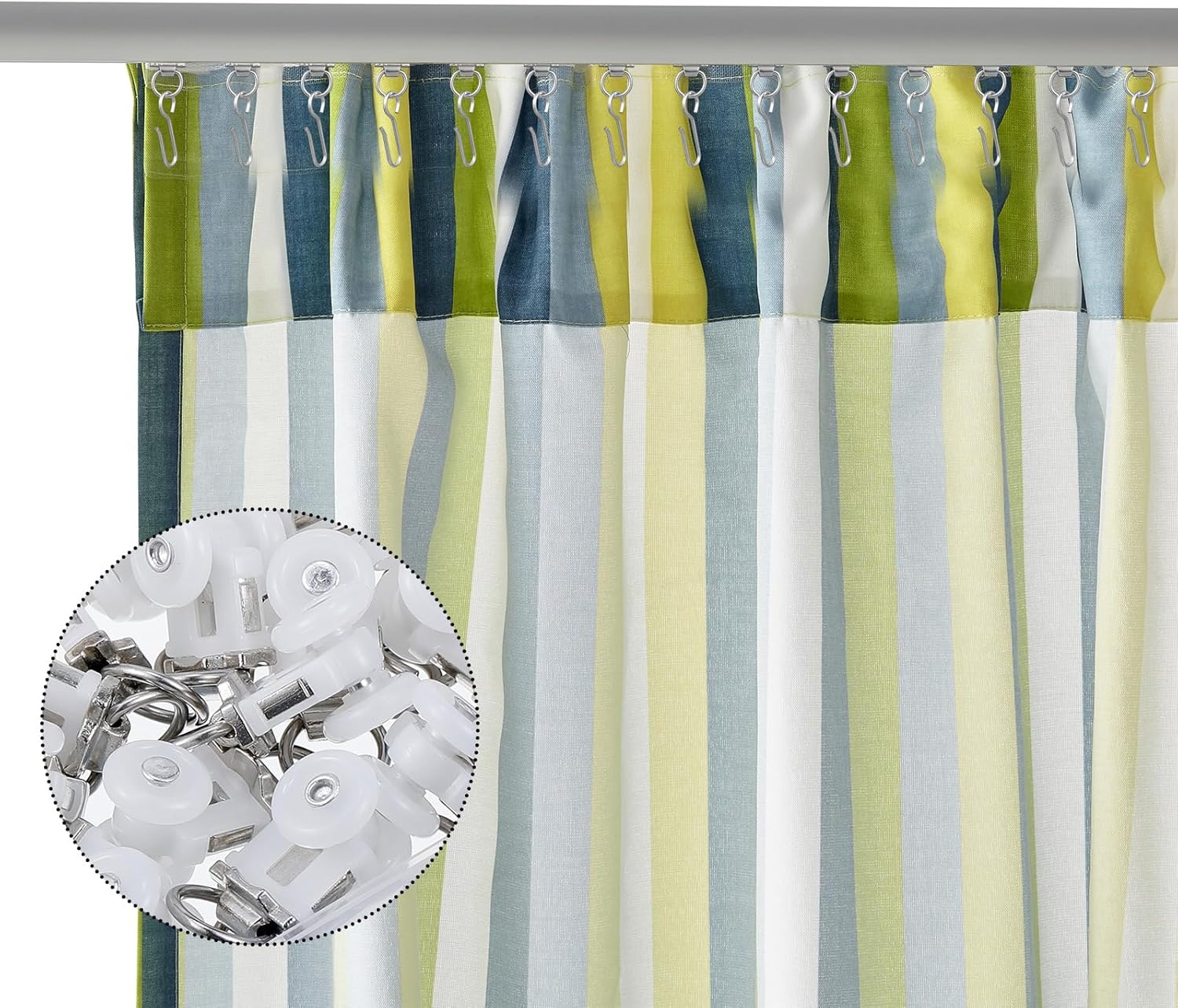 Barydat 60 Set Curtain Track Roller Hooks 0.59 inch Diameter Curtain Rail Ceiling Gliders Set Dual Wheel Roller Carriers for Ceiling Mounted Track with Stainless Steel Hooks