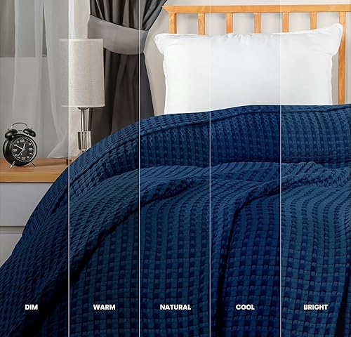 Miniatura 5 de Utopia Bedding Manta azul marino de 100% algodón de 300 GSM, tamaño King, 90 x 108 pulgadas, suave, ligera, transpirable, para todas las estaciones