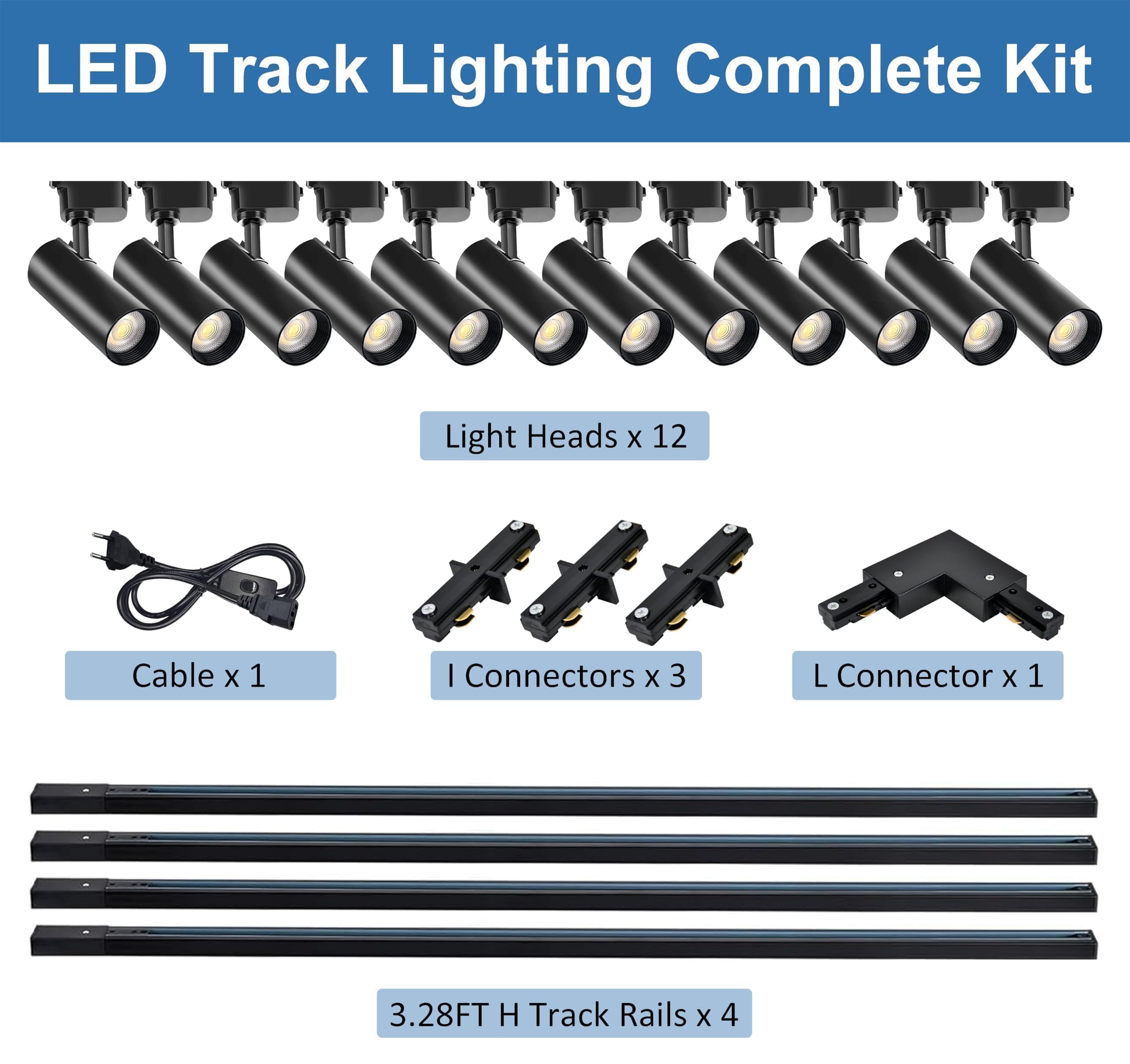 Kit de rieles y cabezales de iluminación 20W 6000K Blanco Frío Enchufe de luces LED compatibles con sistema H de riel