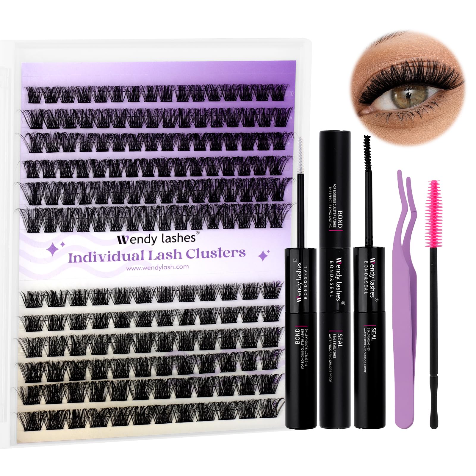 Lash Extension Kit DIY Eyelash Extension Kit Wispy Individual Lashes Kit Volume Lash Clusters Kit with Lash Bond and Seal Tweezers Easy to Apply at Home（C3+C9-12-16Mix Kit）