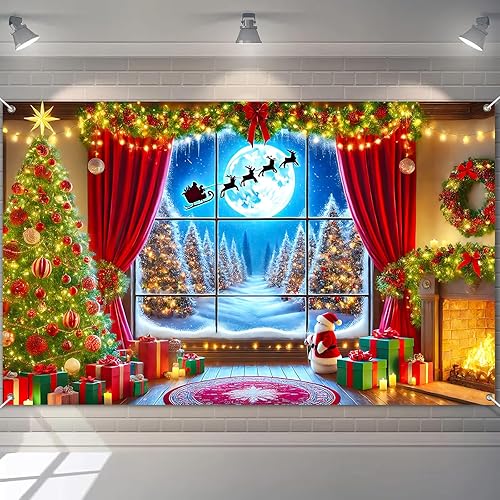 Miniatura 8 de Fondo de Navidad de Pan de Jengibre 71 x 43 Pulgadas Pancarta de Escena de Muñeco de Nieve y Árbol Fondo de Fotografía Navideña para Interiores y