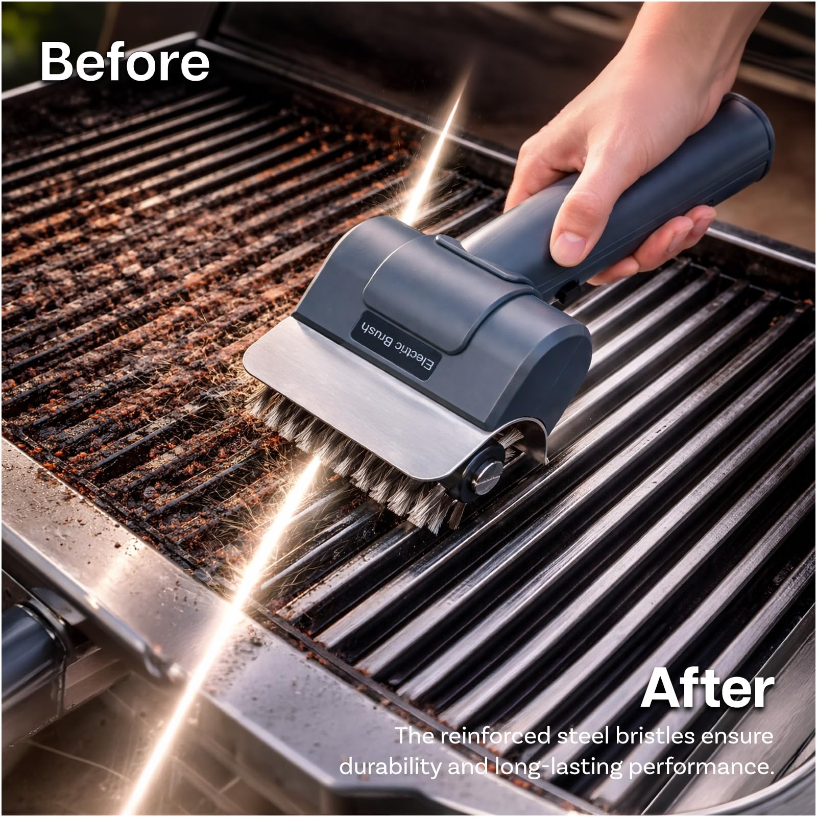 Spazzola Elettrica per Barbecue di MMOBIEL – Pulitore BBQ Senza Fili con 100 Minuti di Autonomia, Motore ad Alta Coppia, Velocità Rotazione 1500 RPM, Manico Ergonomico, Cavo USB di Ricarica & Guanti