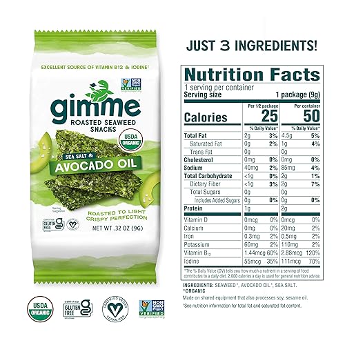 Vista 28 de gimMe Hojas de algas tostadas orgánicas, Teriyaki, paquetes para compartir de 12 unidades, keto, vegano, sin gluten, gran fuente de yodo y Omega 3