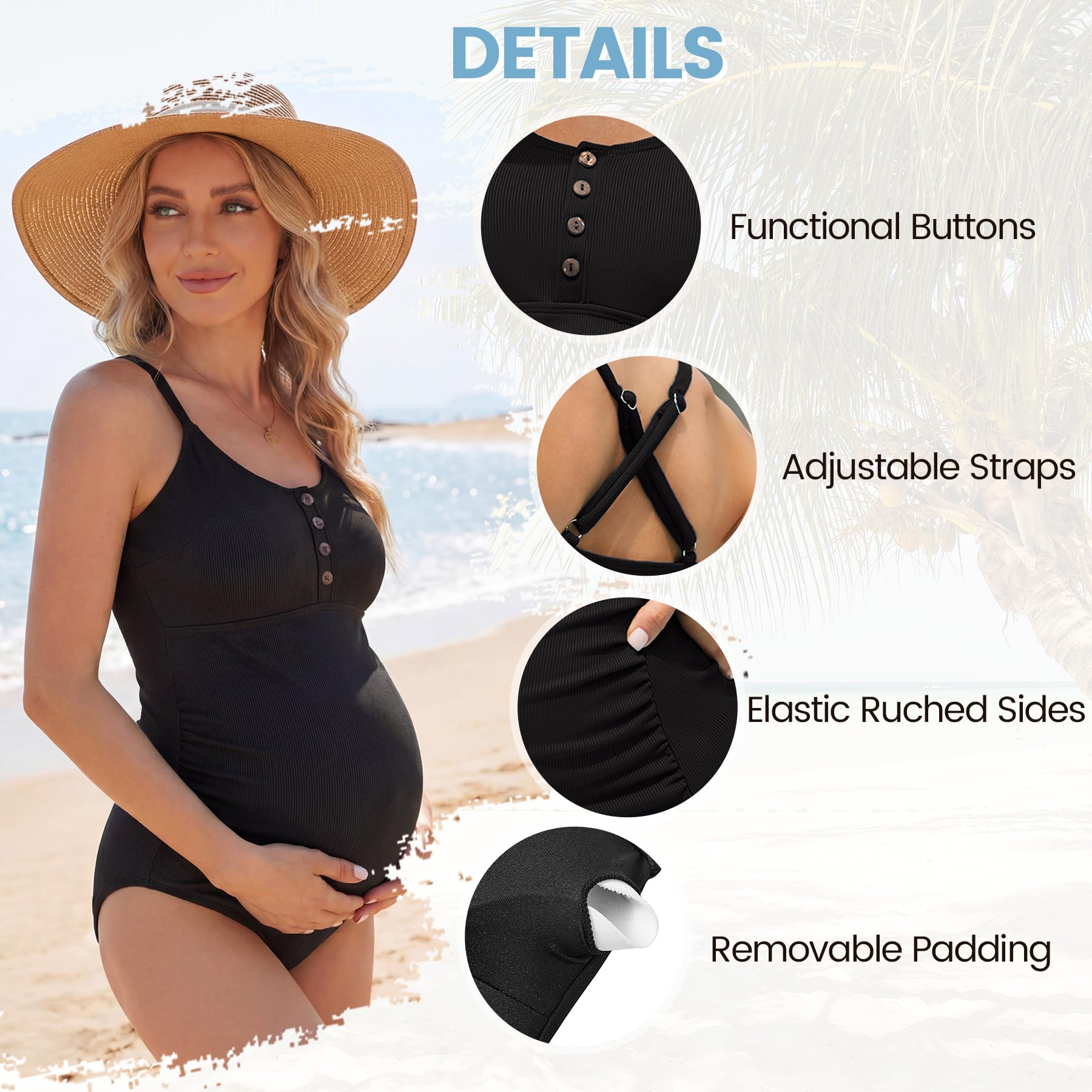 American Trends Costume da bagno premaman abbottonato un pezzo costume da bagno maternità Cross Back Swimwear, nero, XL