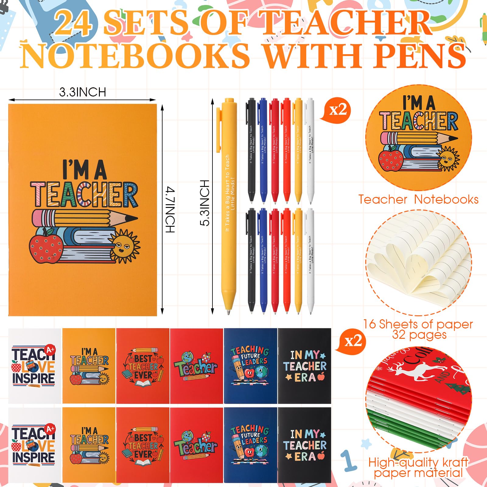 Thenshop Set da 24/96 pezzi di tazze da caffè ispiratrici con coperchio, mini quaderni, penna a sfera e sacchetto regalo, per Natale, colleghi, personale, feste (insegnante)