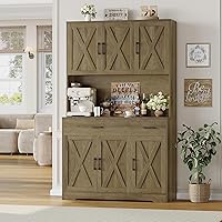 Vista 2 de HOSTACK Armario de despensa de 71" con estación de carga, armario alto de almacenamiento de despensa de cocina con soporte para microondas, alacena