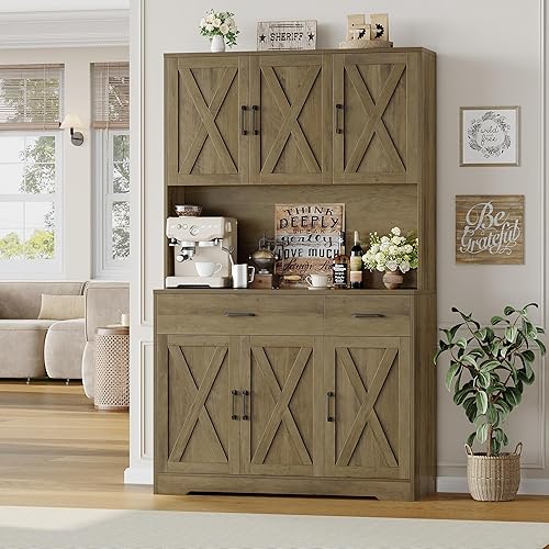 Miniatura 2 de HOSTACK Armario de despensa de 71" con estación de carga, armario alto de almacenamiento de despensa de cocina con soporte para microondas, alacena