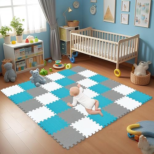 Vista 37 de qqpp Alfombrillas de espuma de rompecabezas de goma EVA con 18 azulejos entrelazados - Alfombra de juego para bebé para jugar Esterilla