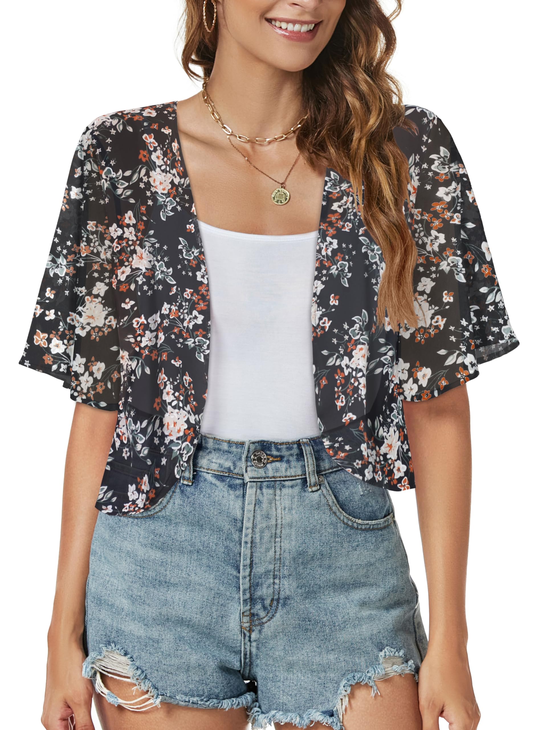 Women Shrug Chiffon Cardigan Open Front Short Sleeve Sheer Bolero for Dress | Lightweight Cropped,Loose Fit,Mesh Cover Up,Shawl Evening Dresses,Summer Outfits