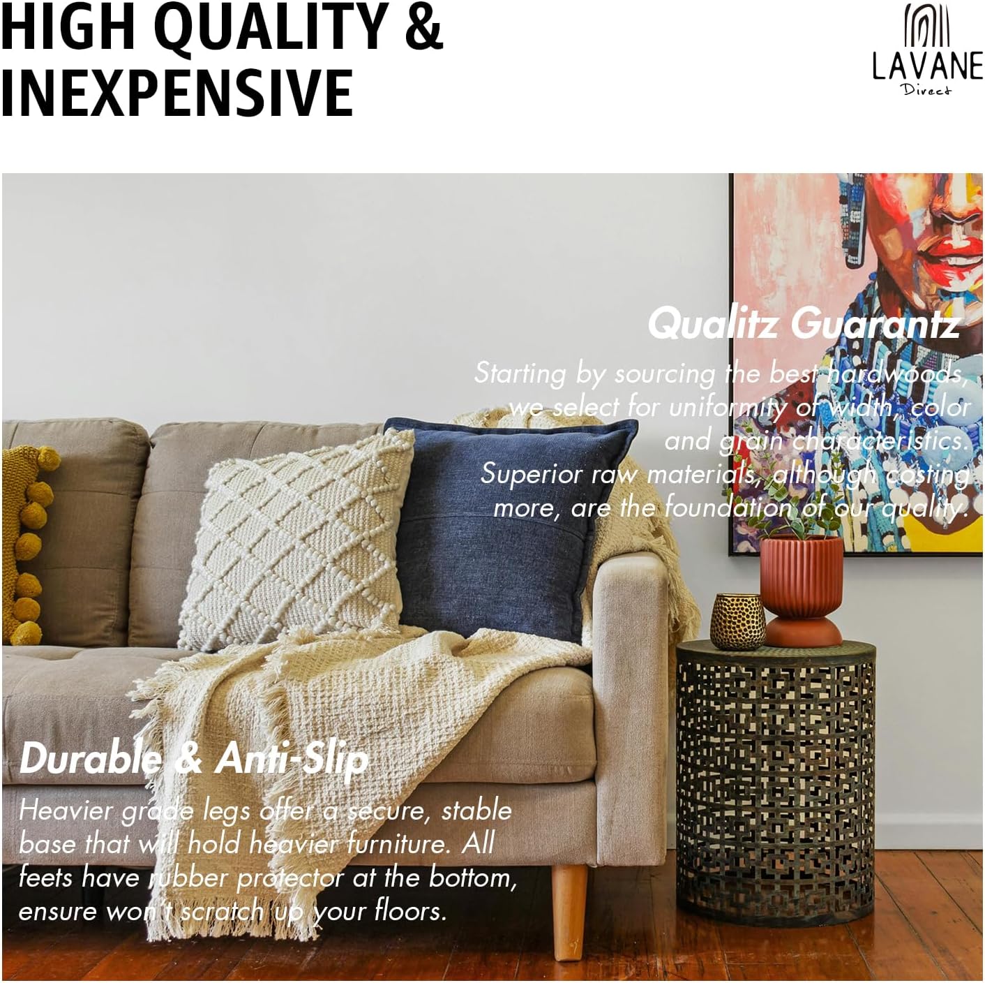 La Vane 9 Inch / 23cm Walnut Ash Wood Furniture Legs, Set of 4 - Mid-Century Modern Tapered Replacement Feet with Mounting Plate & 5/16" Bolt for Sofa, Couch, Bed, Armchair, Ottoman