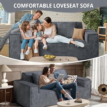 Boneless Couch, Cord Sofa with Sleep Function, Modern Cloud Sofa for the Living Room & Balcony, 2-3 Seater, No Assembly Required, Grey