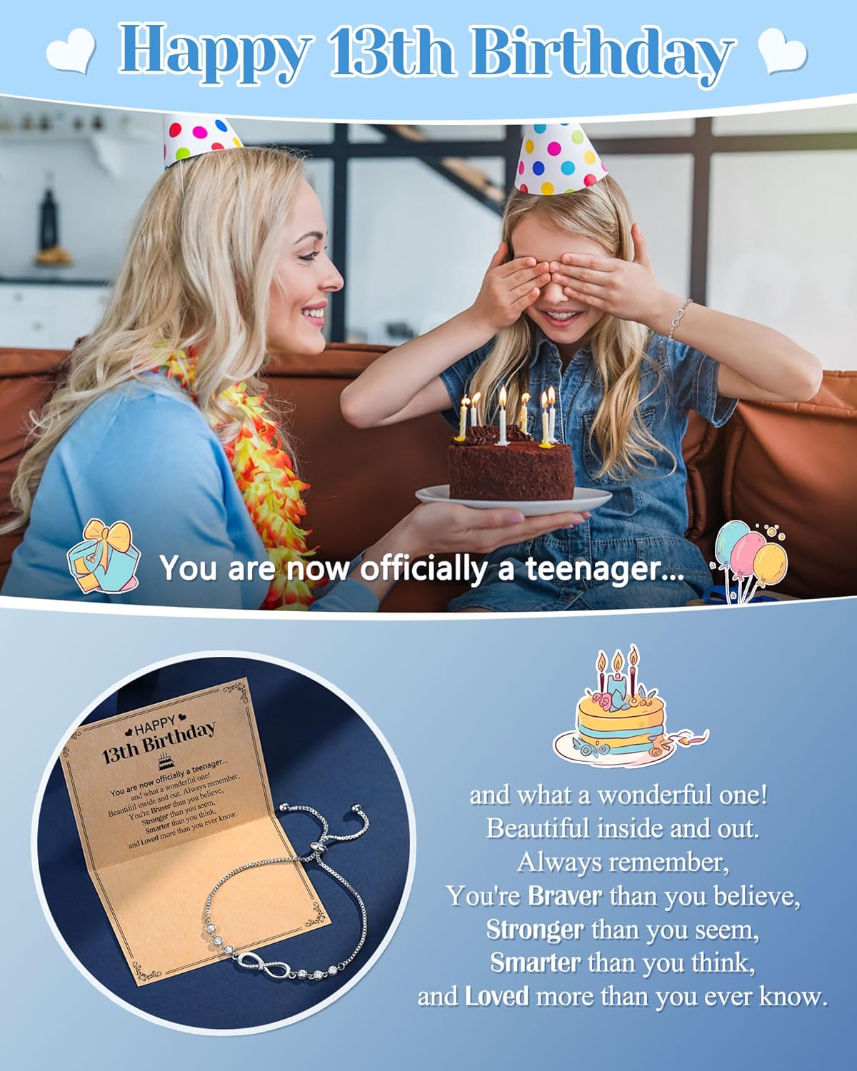 UNGENT THEM Infinity CZ Cross Bracelet, 10th 11th 12th 13th 14th 16th 18th Birthday Gift 5th 8th Graduation Christian Confirmation Gifts Ideas - Image 5