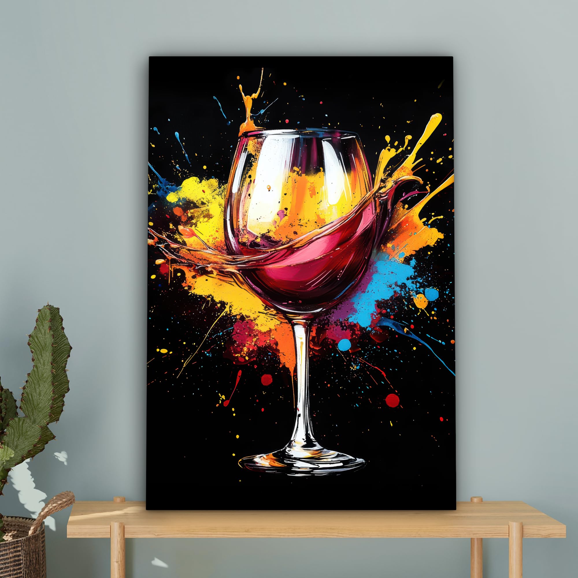 MuchoWow© Impression sur Toile Decoration Murale Peinture 60x90 cm Tableaux Decoratifs Muraux Déco Chambre Tableau Salon Vin - Verre - Graffiti - Apéritif - Rouge - Peinture