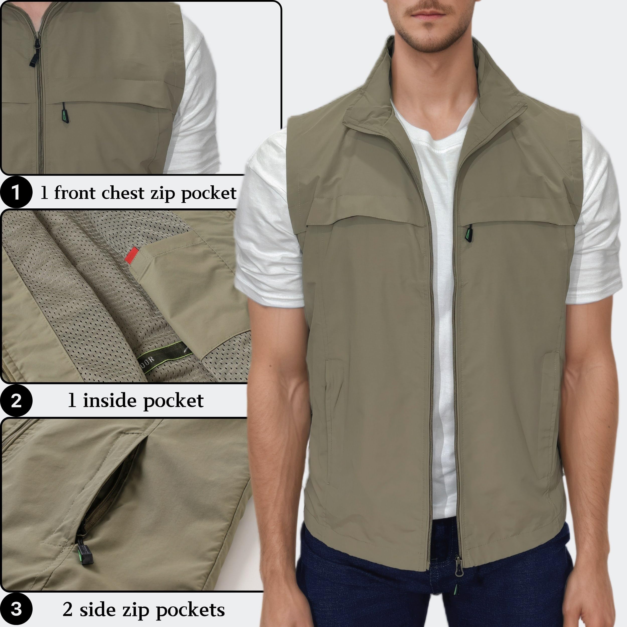 Gilets de Pêche Pour Hommes Gilets Multi Poches Gilets sans Manches Gilets à Séchage Rapide Photographie Camping et Chasse Randonnée Gilet Sans Manches