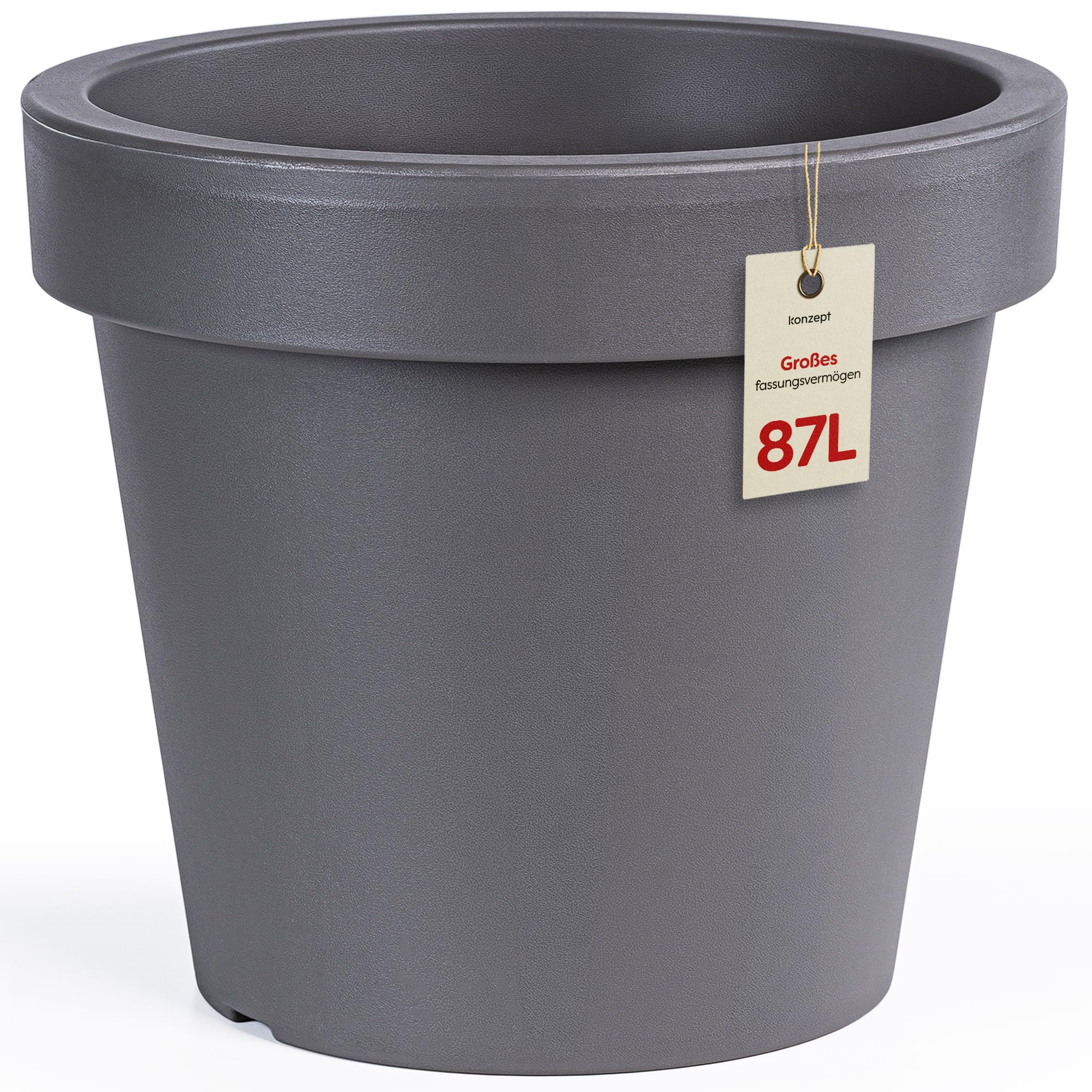 KONZEPT Pot de fleurs de 58 cm de diamètre, 52 cm de hauteur - Grand pot extérieur de 87 l de forme conique, robuste et stable, en plastique, résistant aux UV et au gel, pour intérieur et extérieur