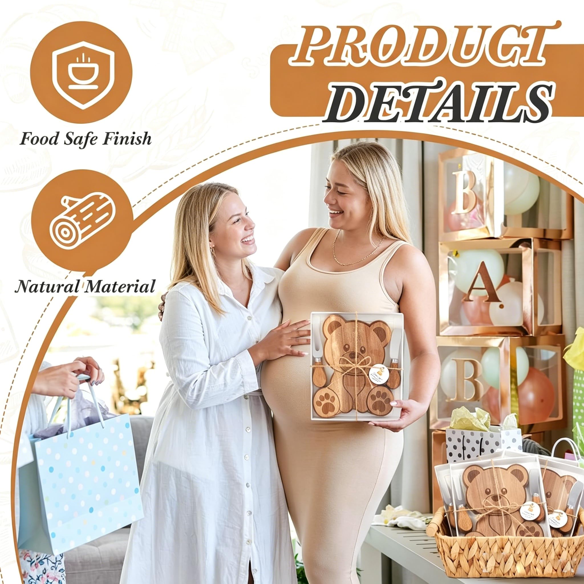 Juego de tabla de queso de madera de acacia con cuchillo de queso y tenedor, tabla de madera para queso, salchichas, frutas y aperitivos, set de regalo para brunch, picnic y celebraciones