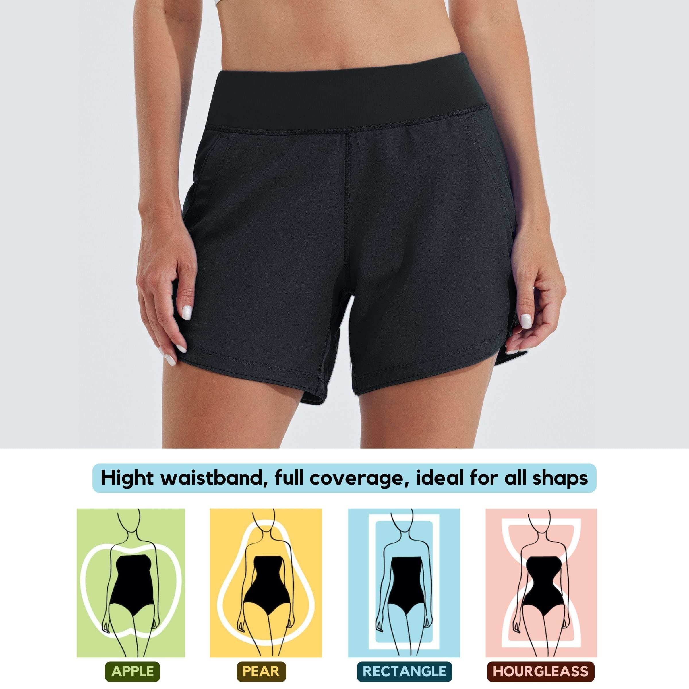 WILLIT Short de bain à séchage rapide pour femme 5" avec poches doublées