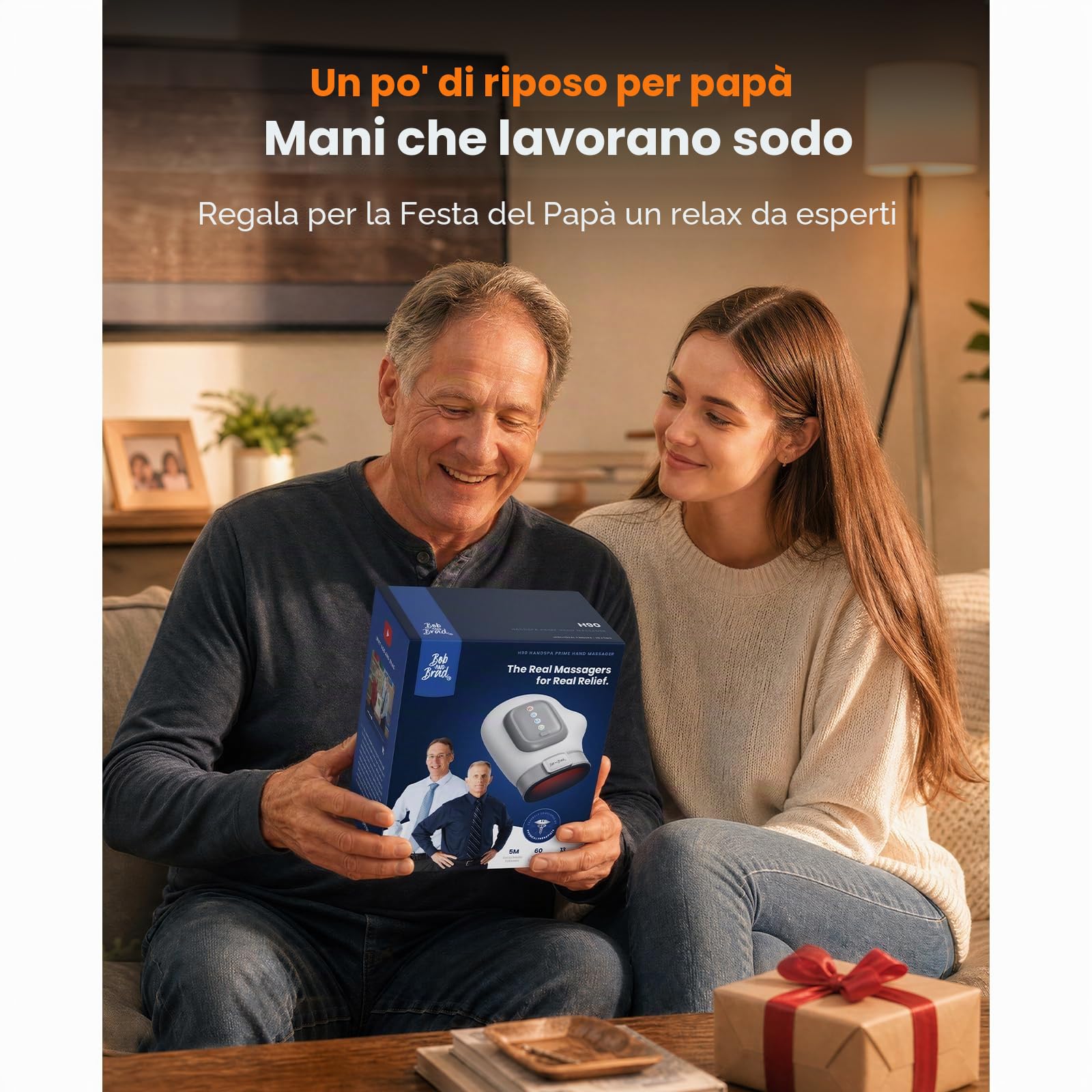 BOB AND BRAD Regalo Festa del Papà, Massaggiatore Mani Elettrico con Compressione, Massaggiatore Dita Senza Fili, 5 Intensità, Riscaldamento NTC, Relax Quotidiano, Idee Regalo Originali Uomo Mamma