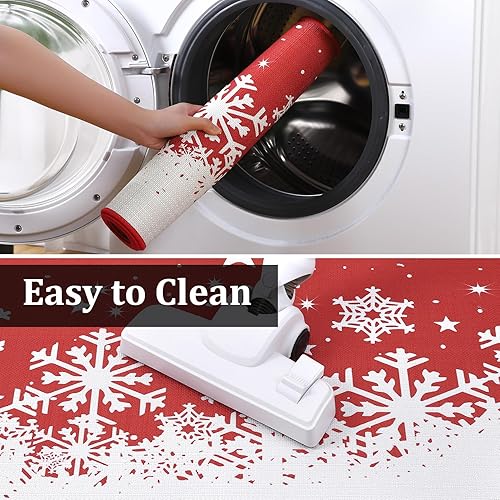 Miniatura 7 de CAROMIO Juego de 2 tapetes de cocina de Navidad, Navidad, copos de nieve, juego de 2 tapetes antideslizantes para decoración del hogar, 17 x 29