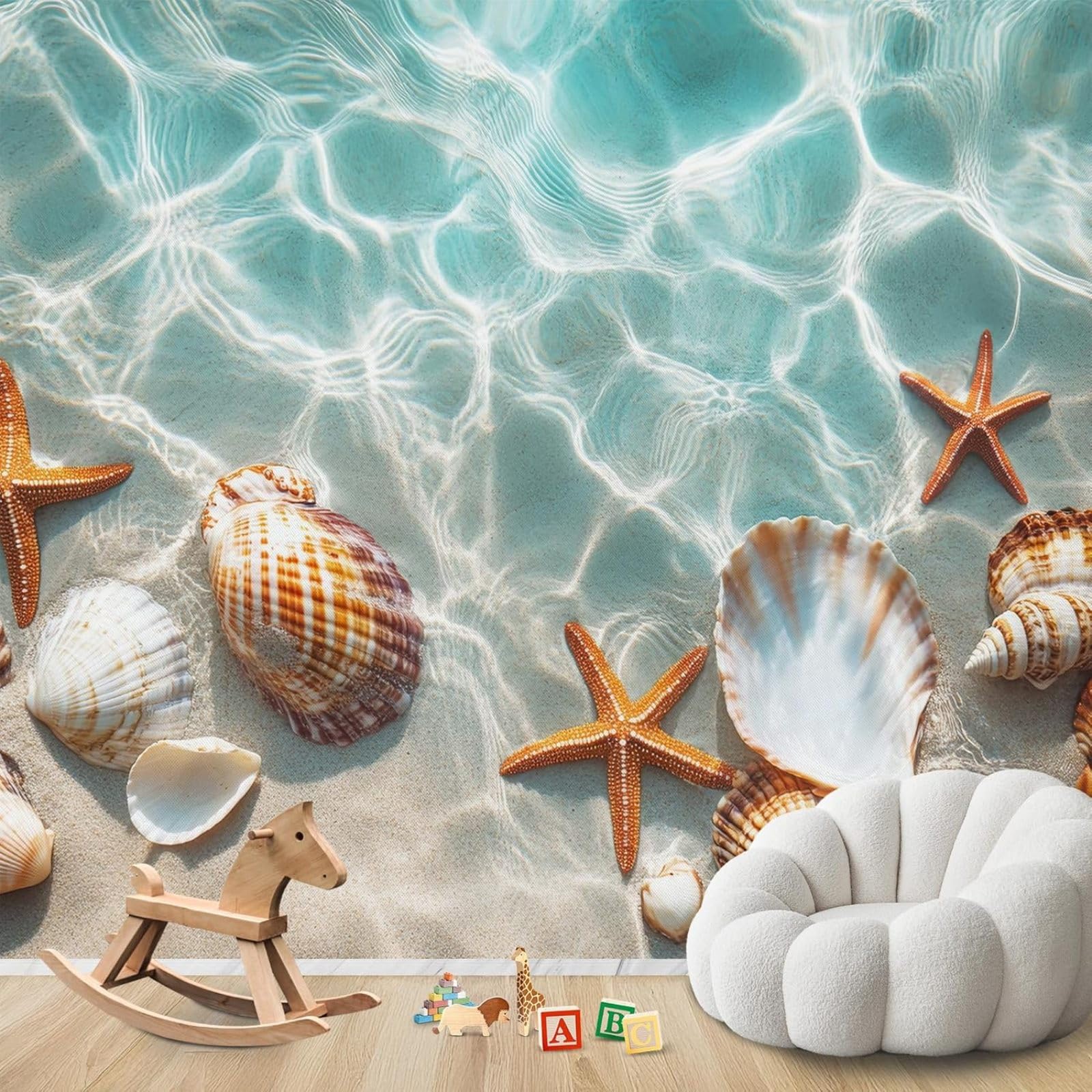 Hgjdjhnf 3D Mural Photo Mural - Wallpaper 3D Effect Beach Motif Starfish And Shells Modern Wall Wallaper Living Room Bedroom Children's Room Wall Decoration Motif ,250Cmx175cm Poster - Wall Sticker - Frameless Pictur