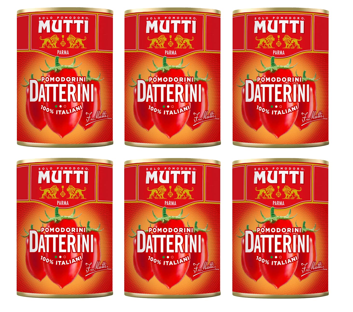 Mutti Pomodorini Datterini Datterini Lot de 6 boîtes de sauce italienne pour tomates cerises au goût sucré Forme allongée 400 g