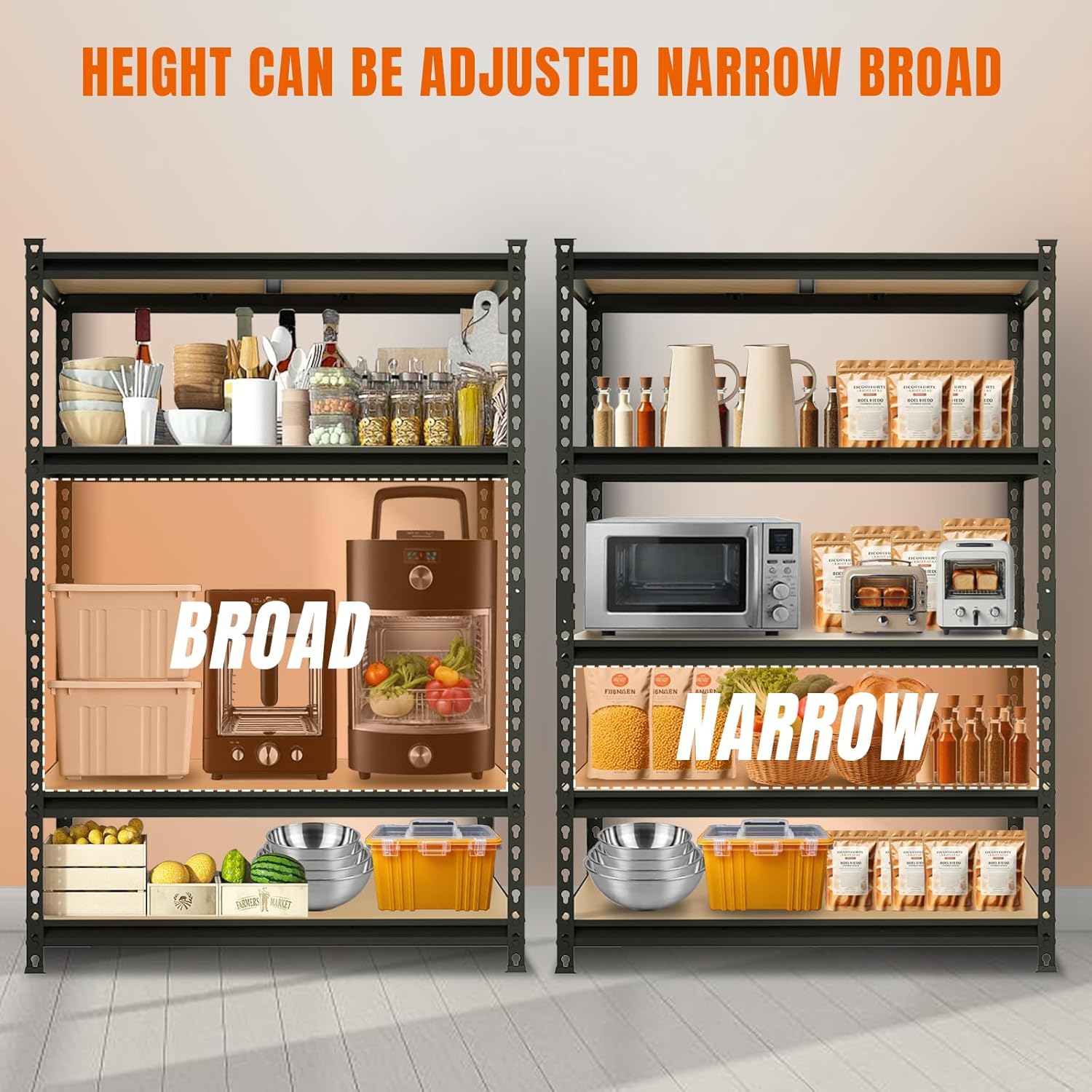 Big RED Storage Shelving Unit, 5-Tier Adjustable, Heavy Duty Metal Garage Shelves/Utility Rack for Kitchen, Pantry, Basement, Bathroom, Laundry - 2,000 lbs Capacity, Black, 72" H x 48" W x 18" D