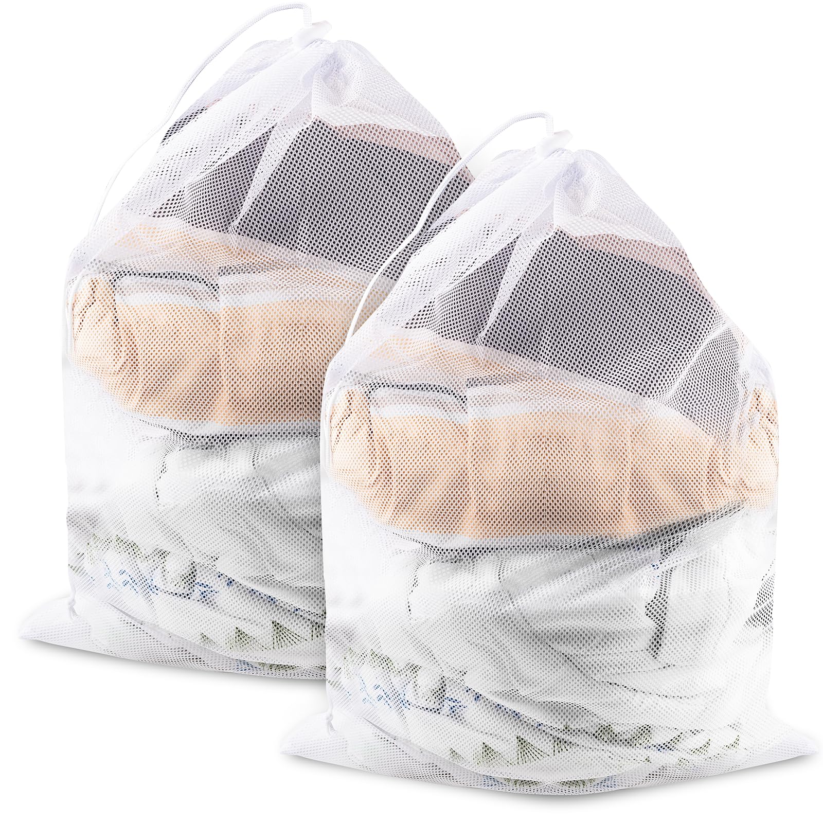 2 Pack Large Mesh Laundry Bags, 24" x 36" Heavy Duty Strong Drawstring Dirty Clothes Bags with Soft Breathable Net, Machine Washable Laundry Bag for