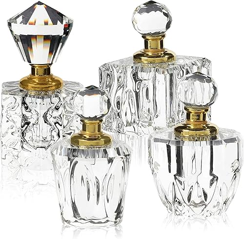 Okuna Outpost Juego de 4 botellas de perfume de cristal en 4 diseños Ăşnicos, botellas vacĂas recargables para fragancias, decoraciĂłn de baño Okuna Outpost Juego de 4 botellas de perfume de cristal en 4 diseños Ăşnicos, botellas vacĂas recargables para fragancias, decoraciĂłn de baño