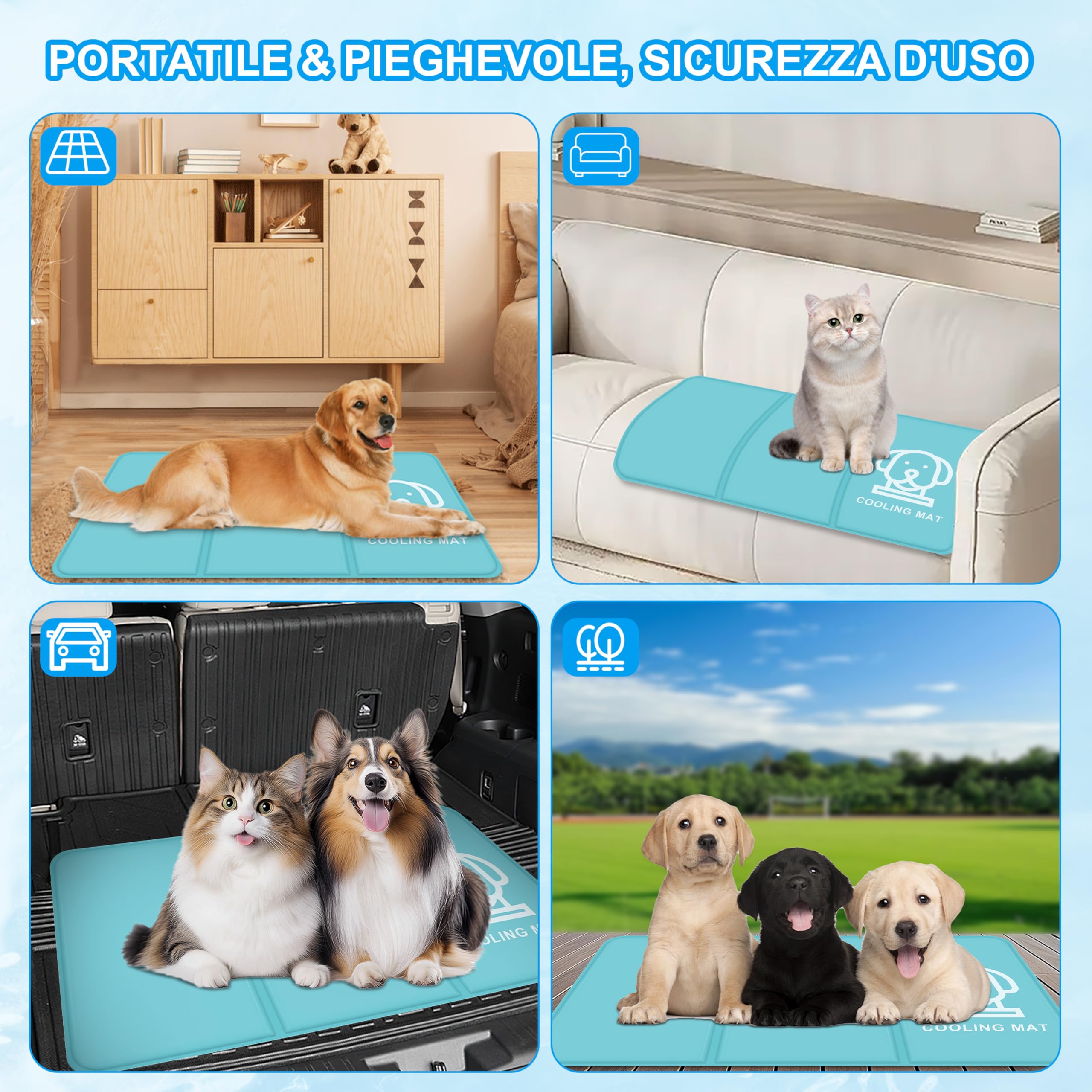 IEEILULU Tappetino Refrigerante per Cani e Gatti, Materassino Rinfrescante per Animali, Tappetino Autorefrigerante Cane, Tappeto Refrigerante Gel Non Tossico per Gatto e Cani in Estate (M, 50 x 90cm)