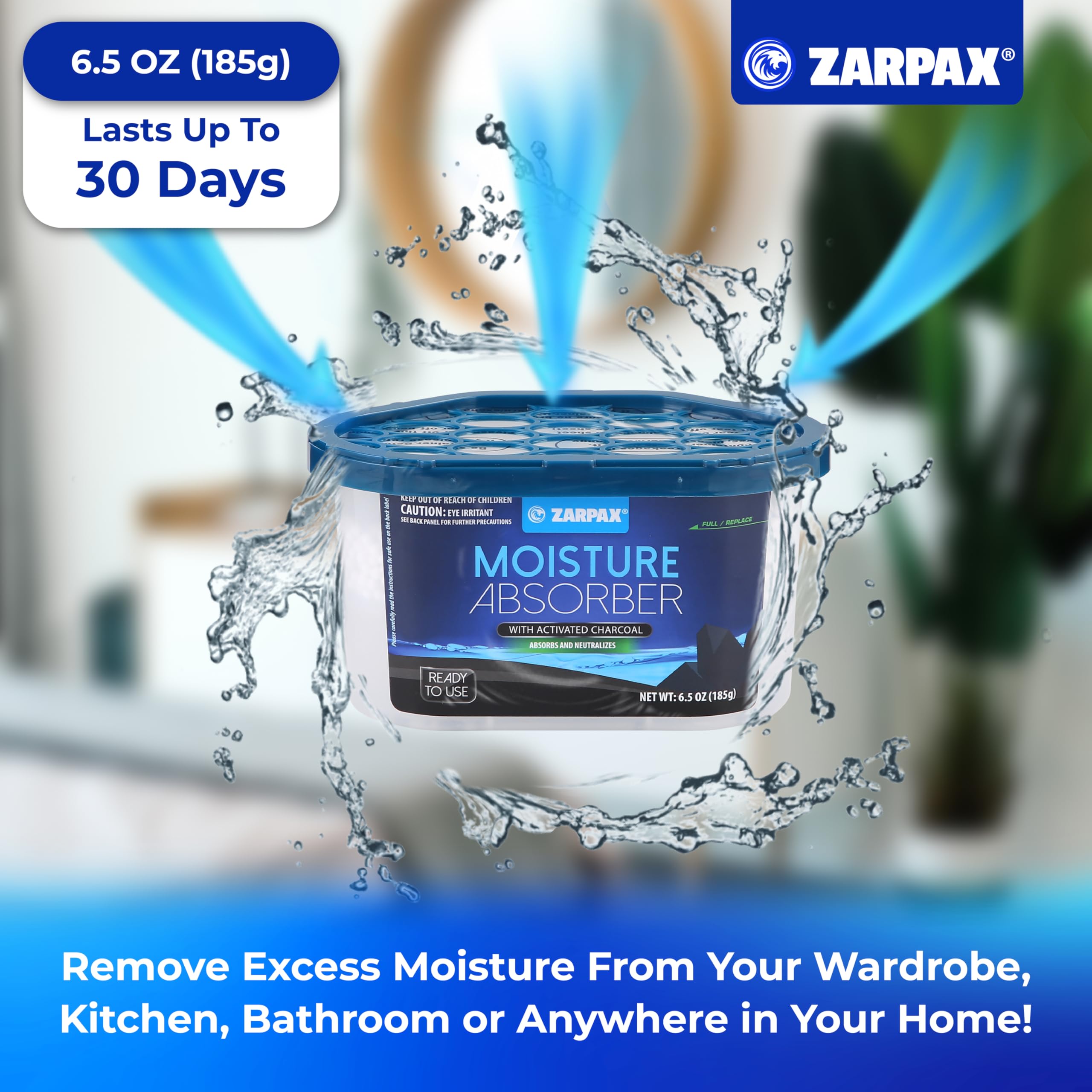 ZARPAX Carbone attivo assorbitore di umidità, 185 g, rimuove umidità, umidità e odori, assorbe gli odori, trappola per bagno, armadio, cucina e piccoli spazi, set da 15