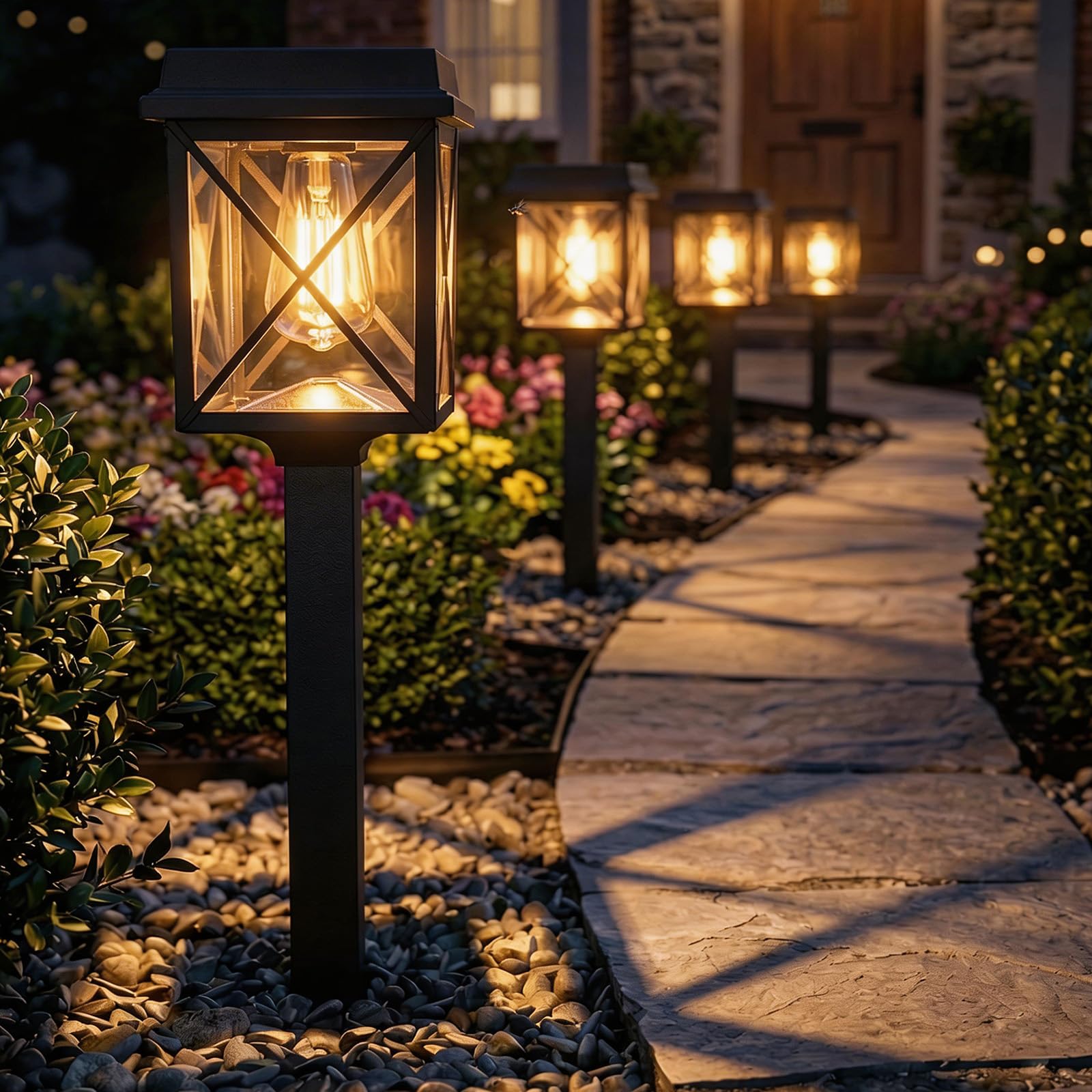 XMCOSY+ Solar Lights Outdoor Waterproof, 6 Pack Adjustable Brightness Solar Pathway Lights, 3-in-1 Landscape Light for Yard Backyard Driveway Walkway Landscape Path (Warm/Cool White)