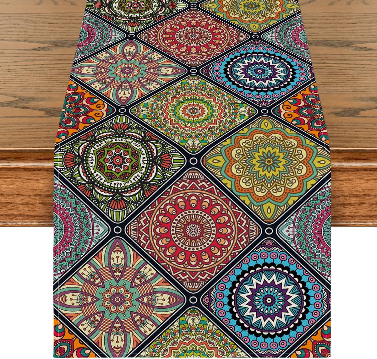 Artoid Mode Boho Vintage Geometric Moroccan Colourful Mandala Table Runner, Kitchen Dining Table Decoration for Home Party Decor 40x140 cm