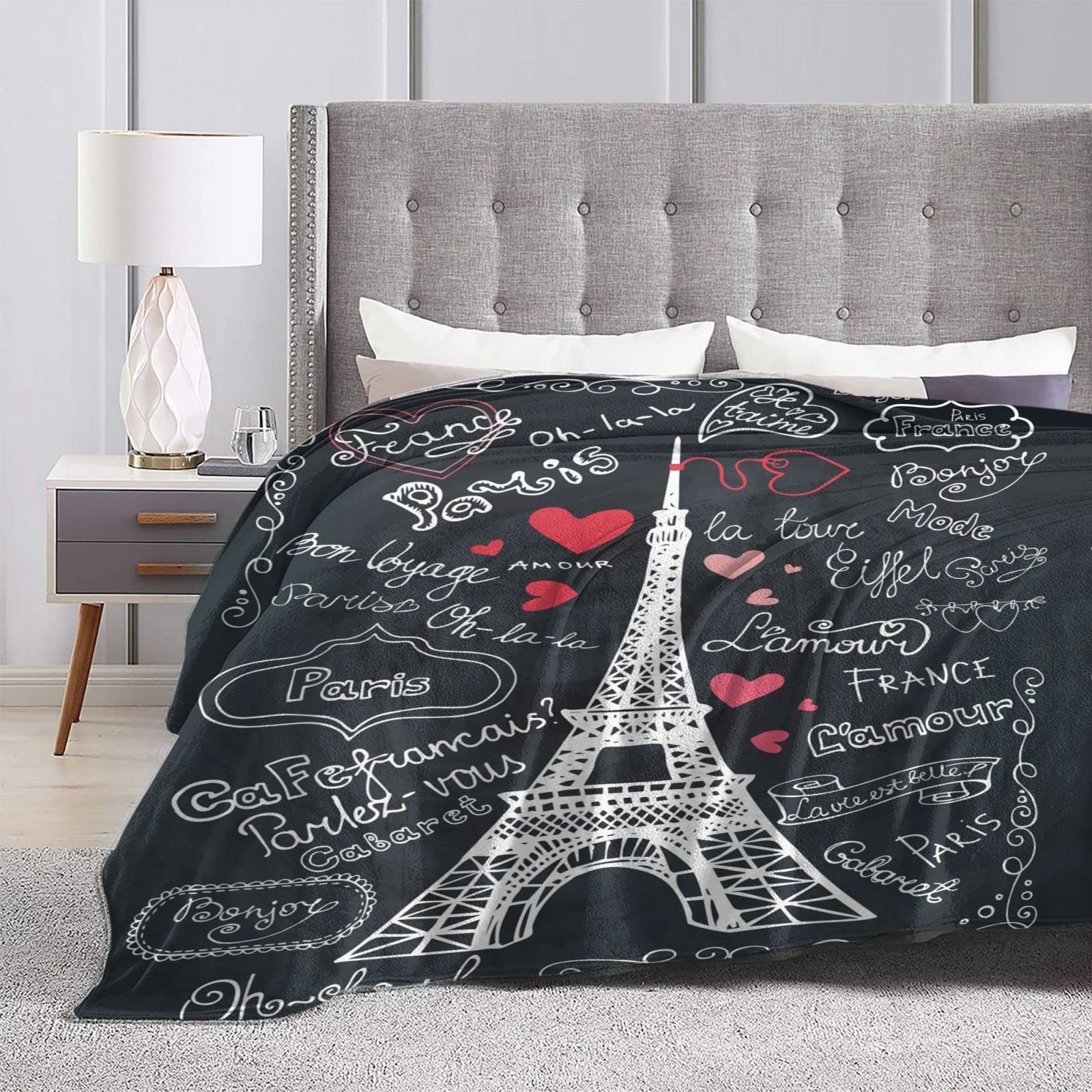 Paris Tower narzuta koc pluszowy koc polarowy miękki przytulny ciepły lekki koc na sofę kanapę łóżko 202 cm x 152 cm