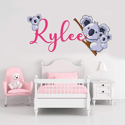 Vista 4 de Calcomanía de pared de koala con nombre personalizado, MT171. Calcomanía de pared extraíble para habitación de niños - Calcomanía mural para niños