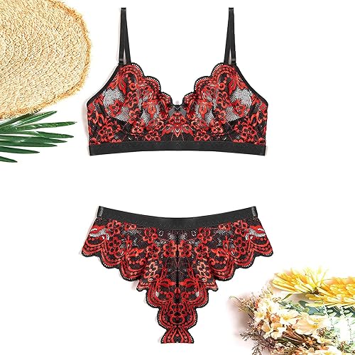 Miniatura 6 de Conjunto de lencería sexy para mujer, conjunto de lencería para mujer, conjunto de brasier y bragas, cintura alta, floral, de encaje, ropa interior