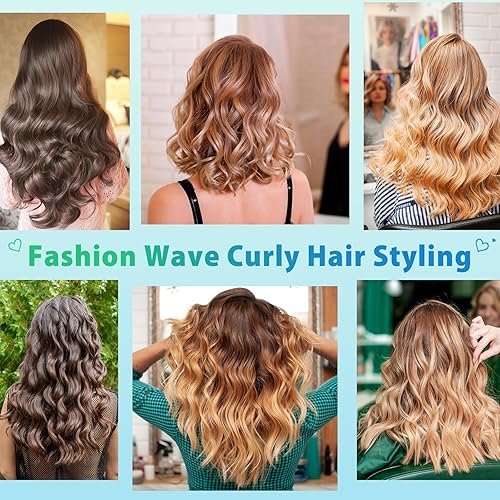 Miniatura 5 de Plancha rizadora de pelo de 3 barriles Aleath de doble voltaje con temperatura ajustable, rizador de cerámica de 1 pulgada (azul)