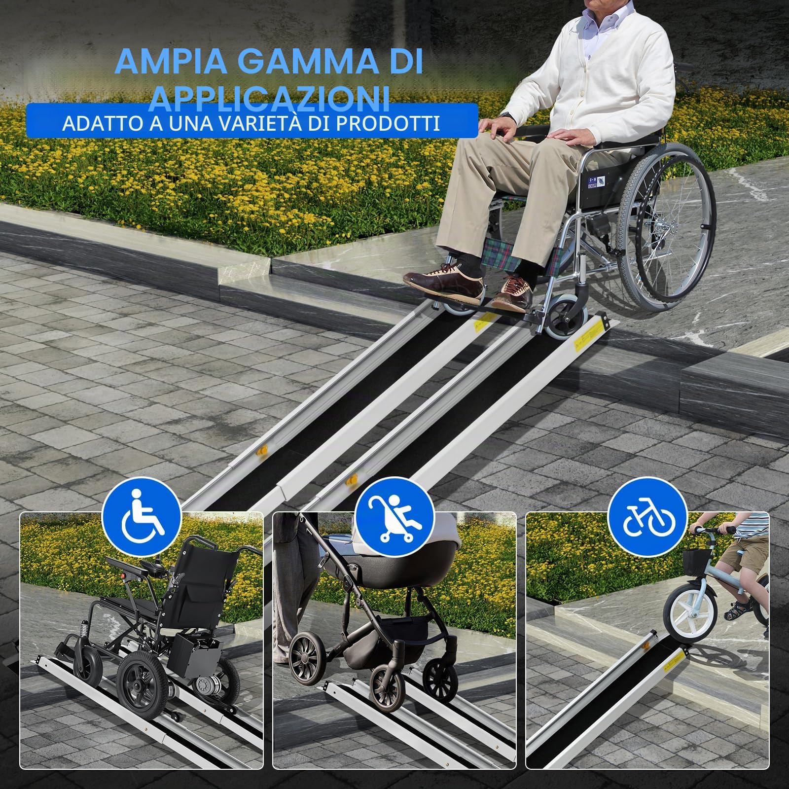 2PCS Rampa Telescopica per Sedia a Rotelle,Max 272 kg 76-122 cm Regolabile, in Alluminio, Antiscivolo, con Capacità di Carico Scale e Ostacoli, Passi in Casa Nella Borsa in tessuto