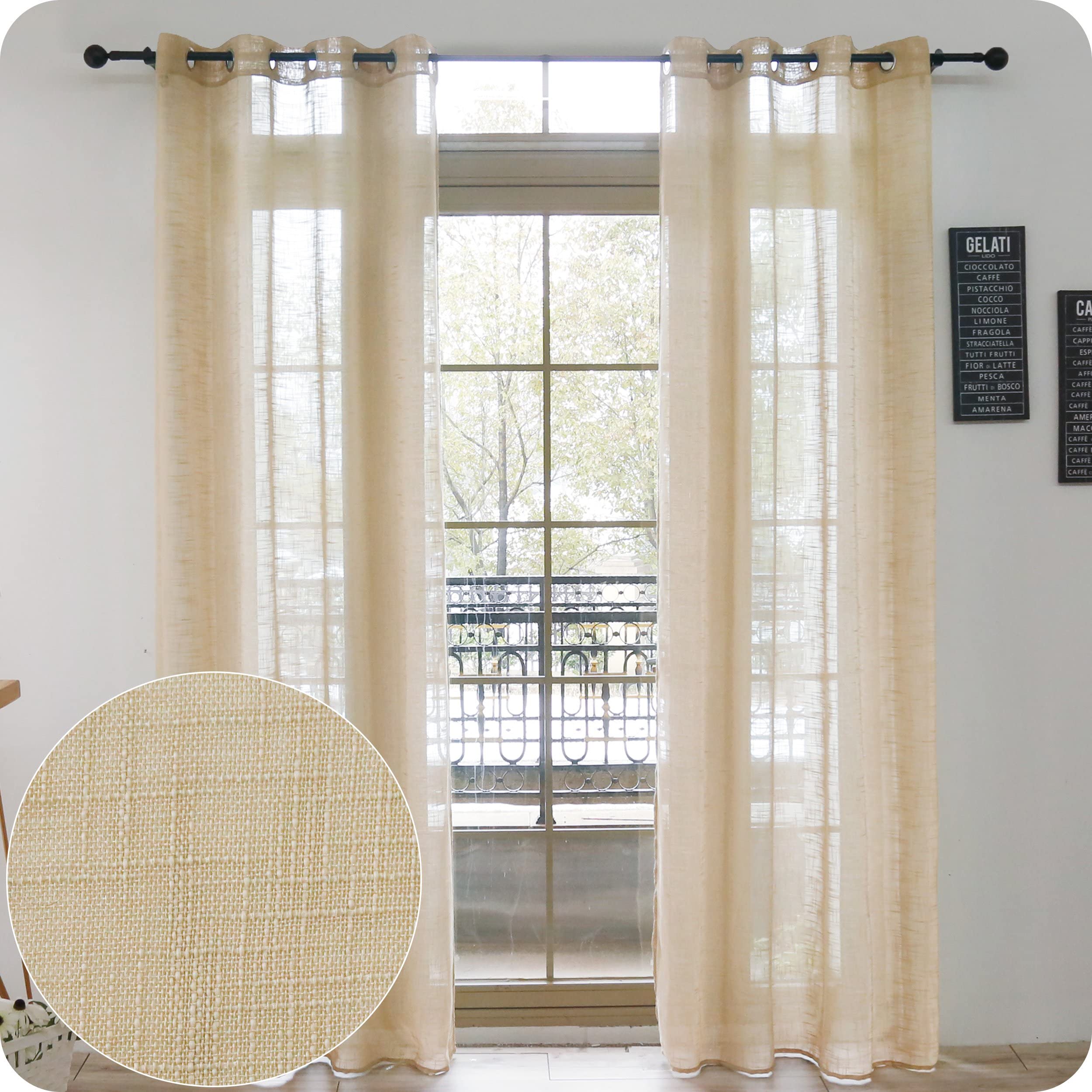 DALINA Textil - Cortina translucida para Salon y Dormitorio - Visillo Efecto Lino 2 Paneles de 140 x 260 cm - Visillo para Ventana con Ojales Moderno - Visillo Beige Decorativo