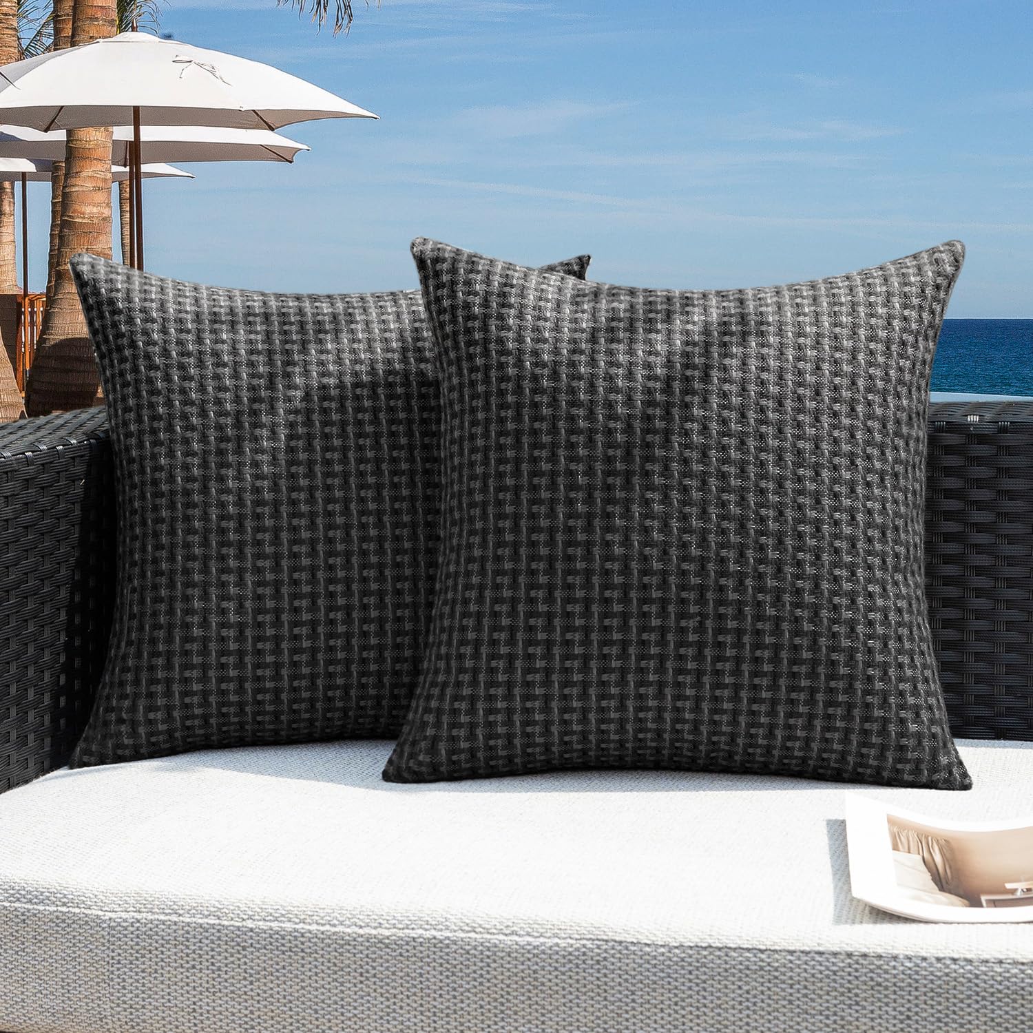 Photo 1 of **LIGHT BROWN**Kevin Textile Outdoor Waterproof Throw Pillow Covers Pack of 2 Farmhouse Decorative Cushion Covers for Garden Patio Tent Balcony Bench Couch Sofa 20x20 Inch, Light Brown
