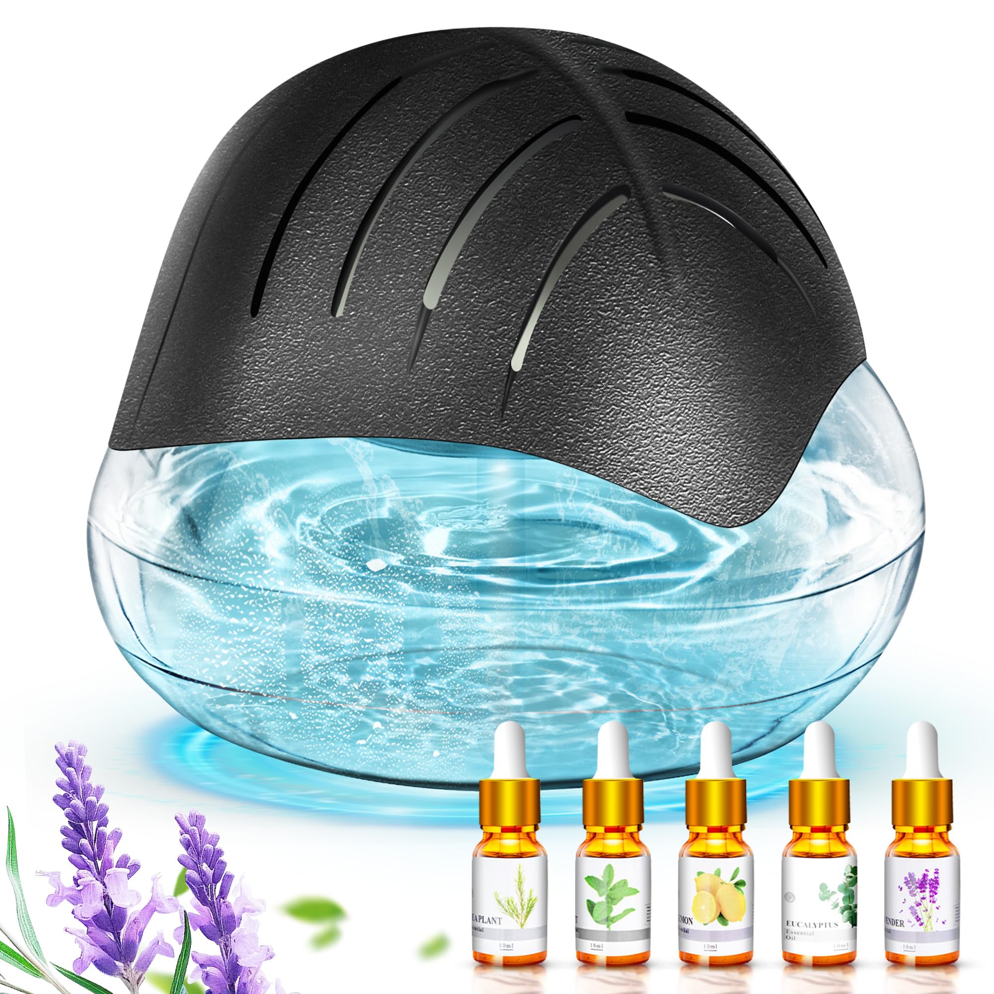 Air Purifier for Bedroom, Water Based Air Purifier & Aroma Diffuser for Home/Office, Essential Oil Aroma Diffuser with LED Night Light, Freshener for Smoke and Pet Odors (Black)