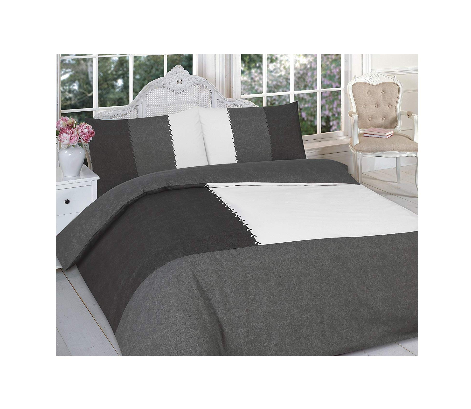 Excellent Hotel Quality Super King Size Suede Patch Black Duvet Cover Set Bedding Set with pillowcases - Super King Size